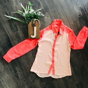 Bongo Long Sleeve Sheer Blouse w/Cut Out Detail on the back